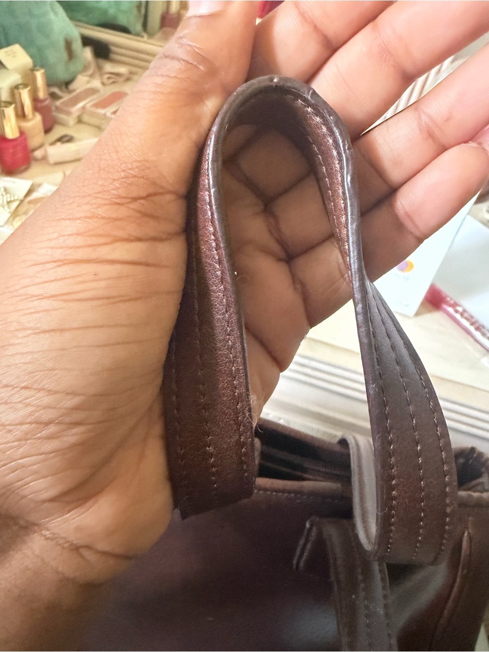 VINTAGE NINE WEST Leather Handbag Dark Brown - Picture 4 of 6